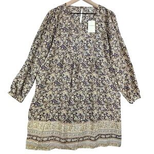 Lucky Brand Dress Womens Medium Purple Gold Silk Floral Boho Shift NWT‎